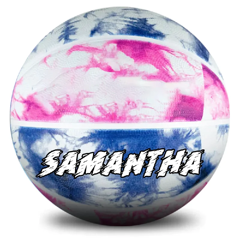 Personalised Spalding Rubber Basketball Tie Dye Pink/Blue (Size 5, 6)