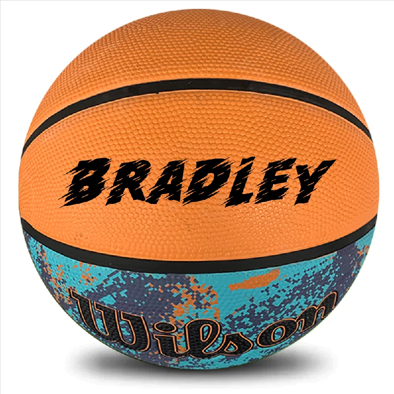 Personalised Wilson DRV VIBE Blue/Orange Rubber Basketball (Size 5)