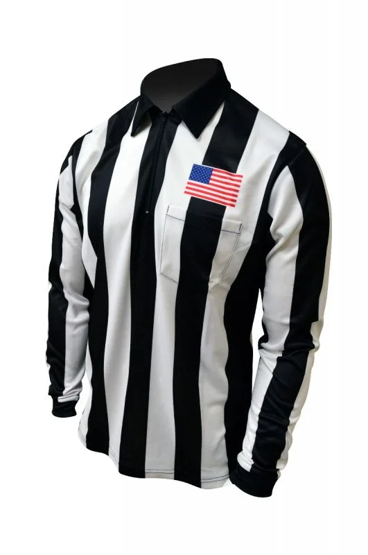 Honig's 2.25" Ultra Tech Striped Long Sleeve Football/Lacrosse Jersey With Sublimated American Flag On Left Chest