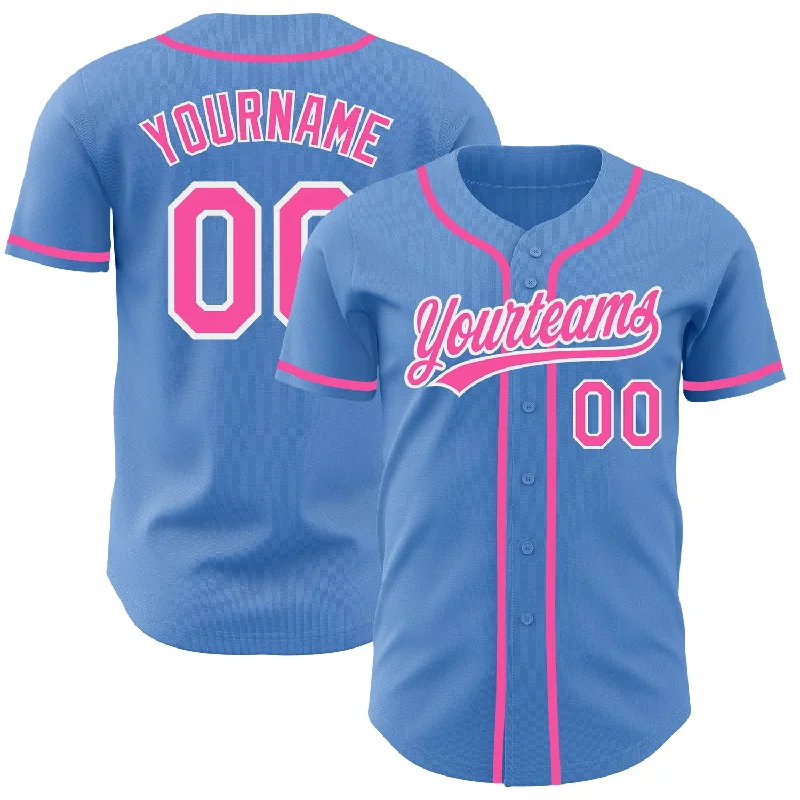 Custom Powder Blue Pink-White Authentic Baseball Jersey