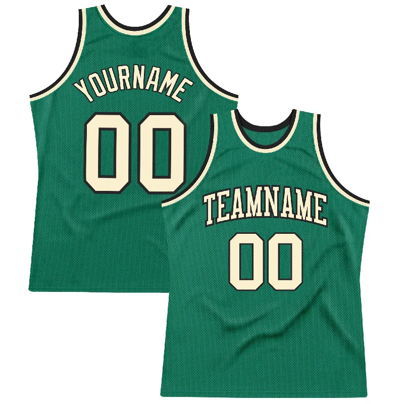 Custom Kelly Green Cream-Black Authentic Throwback Basketball Jersey