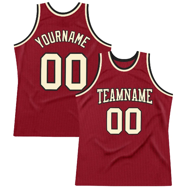 Custom Maroon Cream-Black Authentic Throwback Basketball Jersey