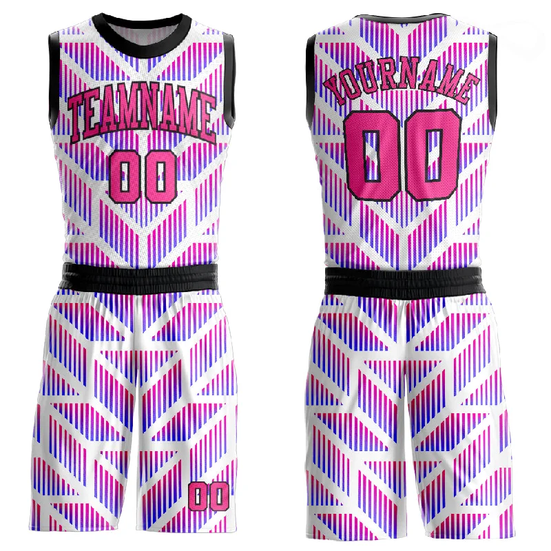 Custom Purple Pink-Black Round Neck Sublimation Basketball Suit Jersey