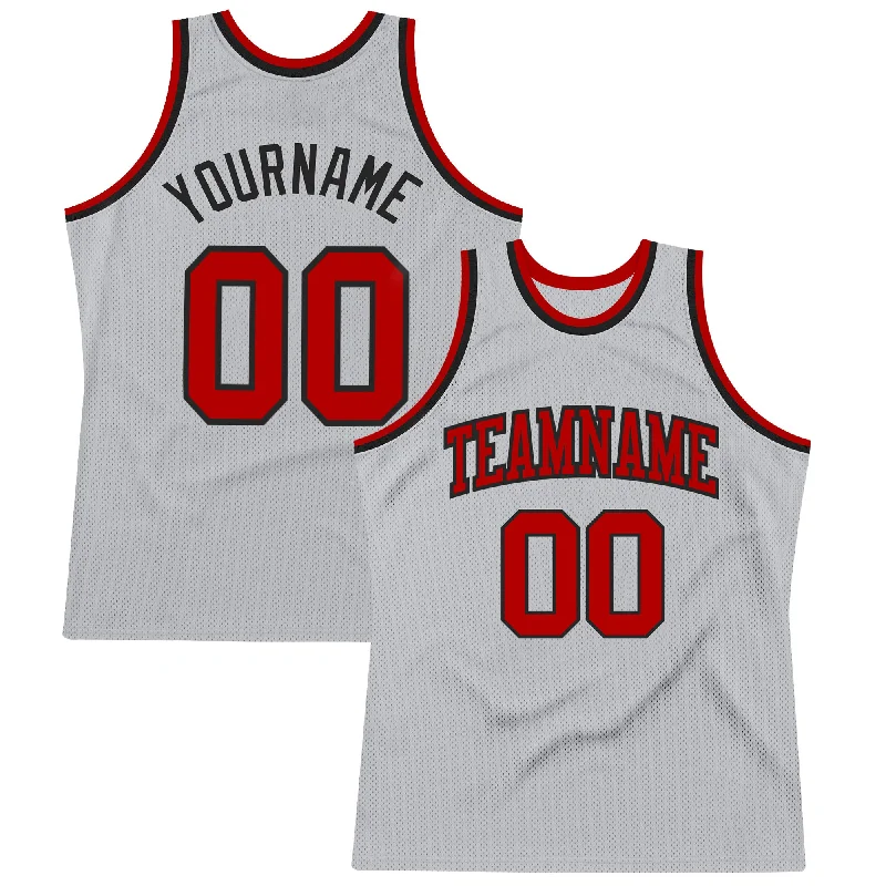 Custom Gray Red-Black Authentic Throwback Basketball Jersey