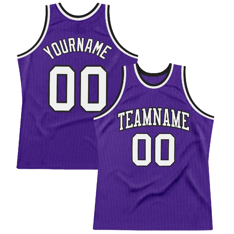 Custom Purple White-Black Authentic Throwback Basketball Jersey