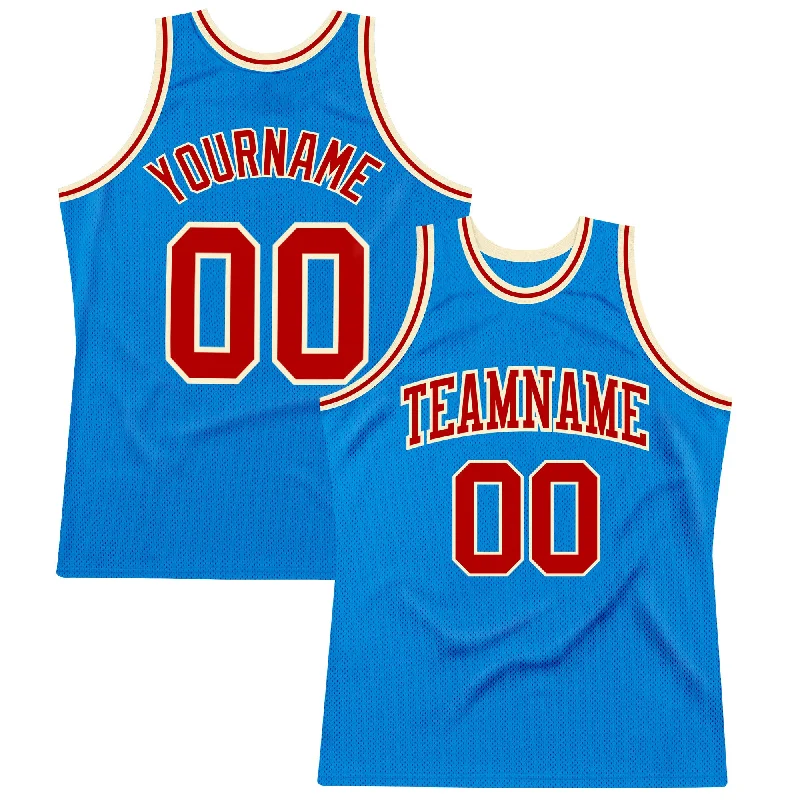 Custom Blue Red-Cream Authentic Throwback Basketball Jersey