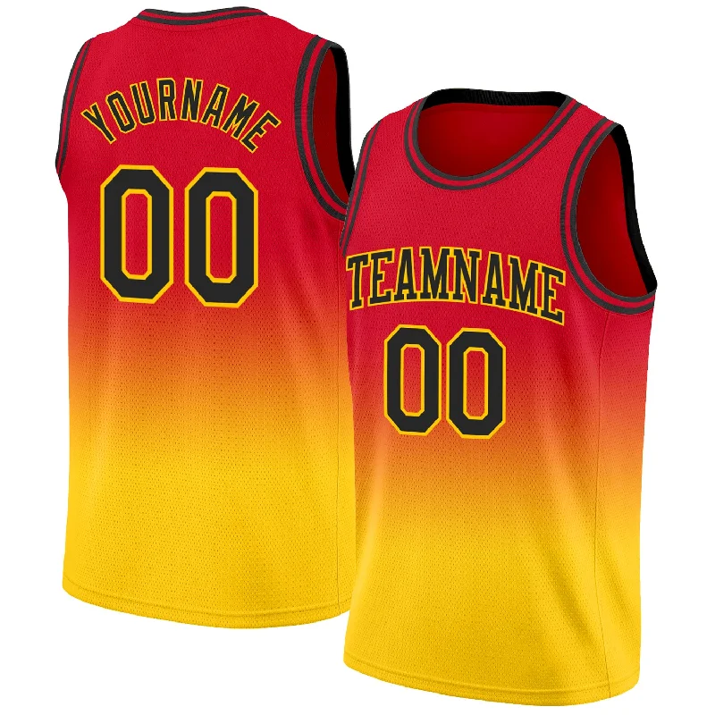 Custom Red Black-Gold Authentic Fade Fashion Basketball Jersey