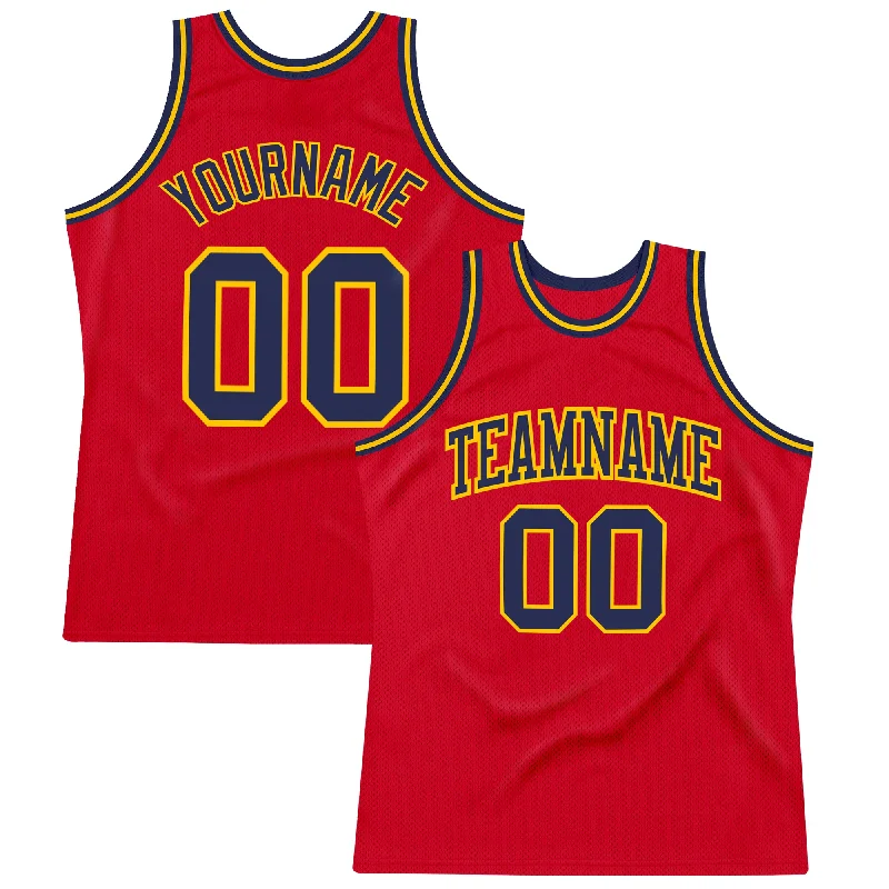 Custom Red Navy-Gold Authentic Throwback Basketball Jersey