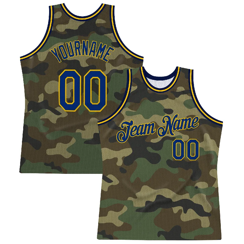 Custom Camo Royal-Gold Authentic Salute To Service Basketball Jersey