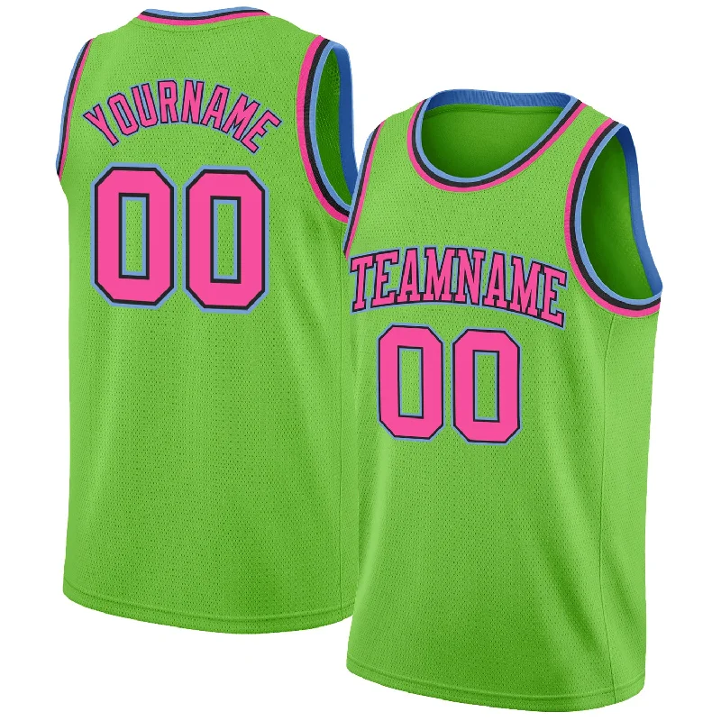 Custom Neon Green Pink-Light Blue Authentic Basketball Jersey