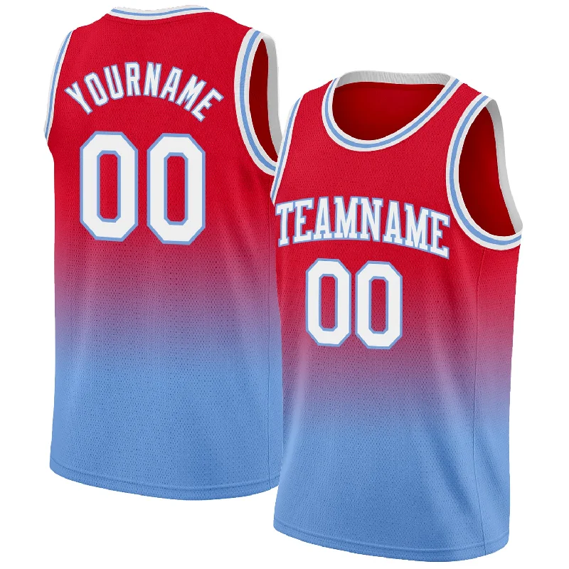 Custom Red White-Light Blue Authentic Fade Fashion Basketball Jersey