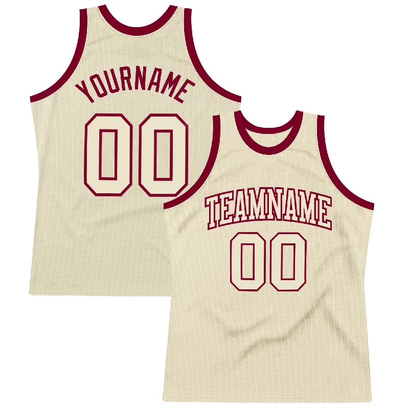 Custom Cream Cream-Maroon Authentic Throwback Basketball Jersey