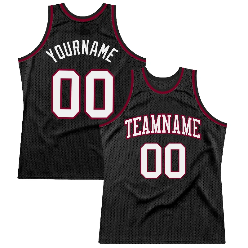 Custom Black White-Maroon Authentic Throwback Basketball Jersey