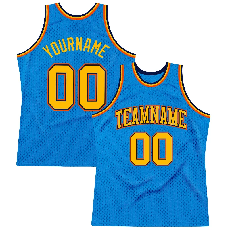 Custom Blue Gold Navy-Orange Authentic Throwback Basketball Jersey