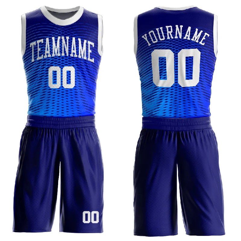 Custom Royal White-Navy Round Neck Sublimation Basketball Suit Jersey