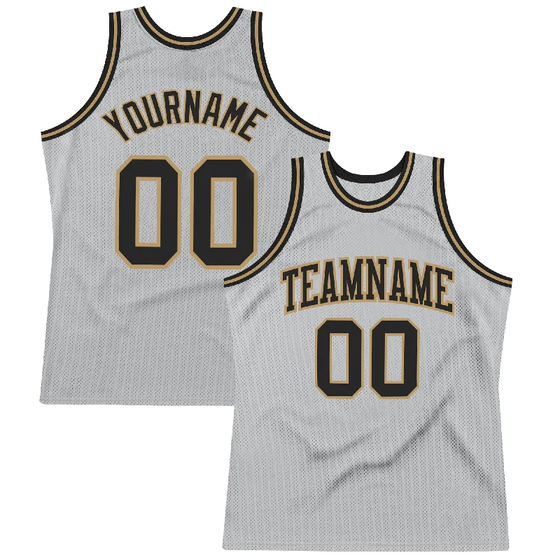 Custom Gray Black-Old Gold Authentic Throwback Basketball Jersey