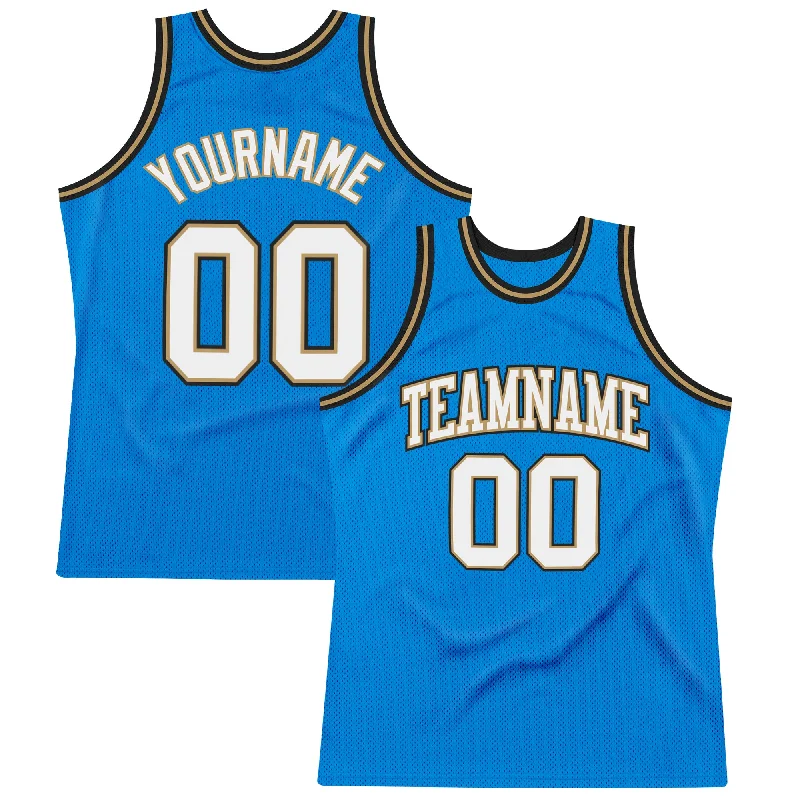 Custom Blue White-Old Gold Authentic Throwback Basketball Jersey