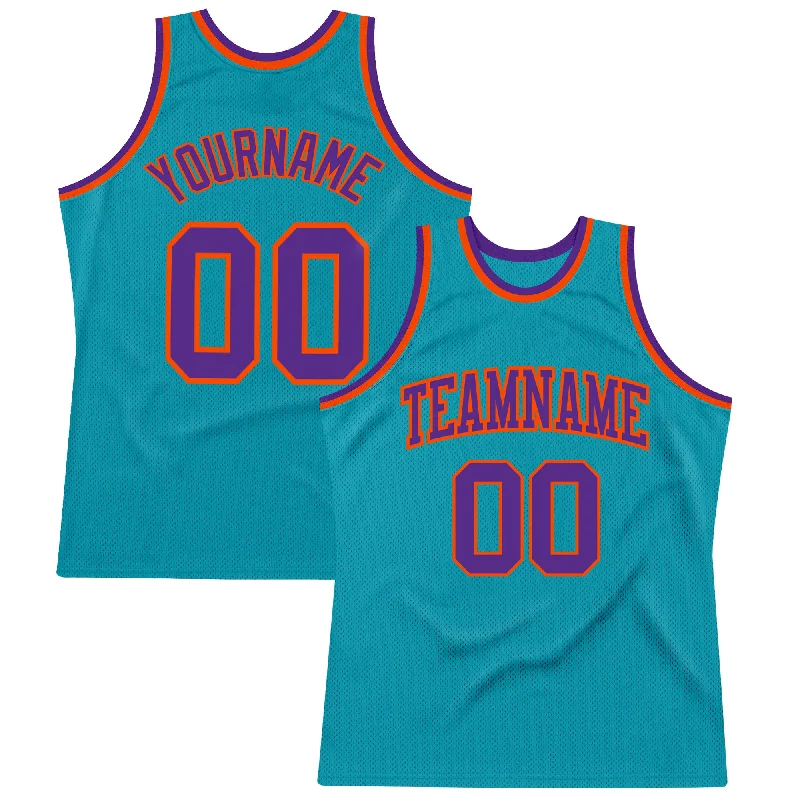 Custom Teal Purple-Orange Authentic Throwback Basketball Jersey