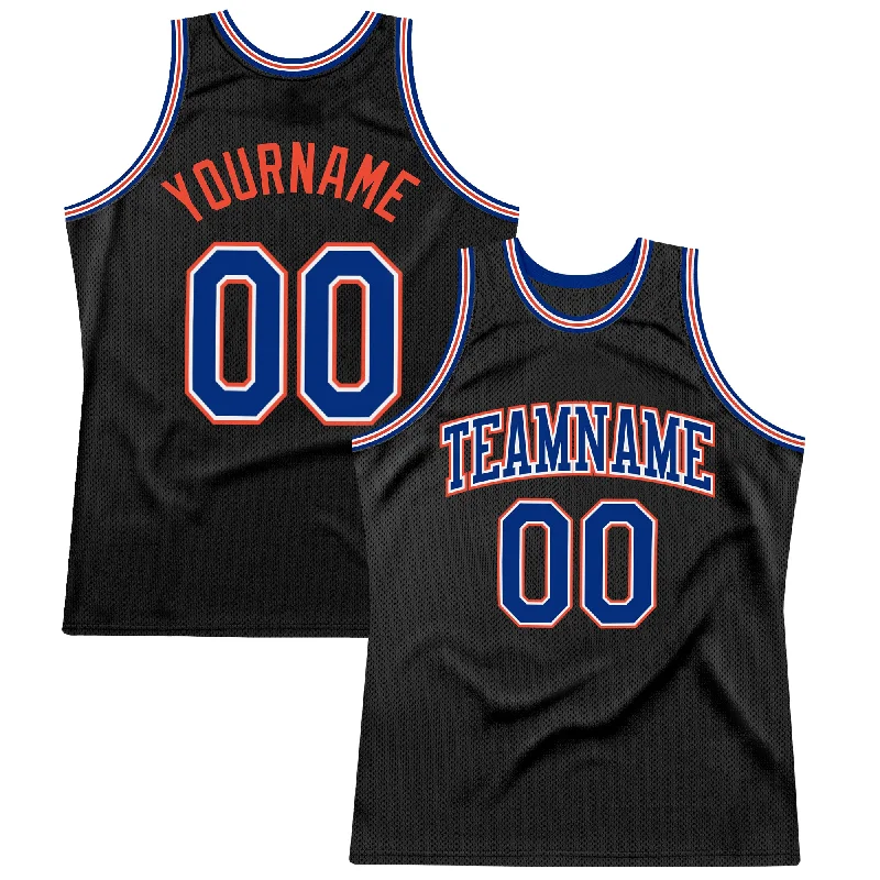 Custom Black Royal-Orange Authentic Throwback Basketball Jersey