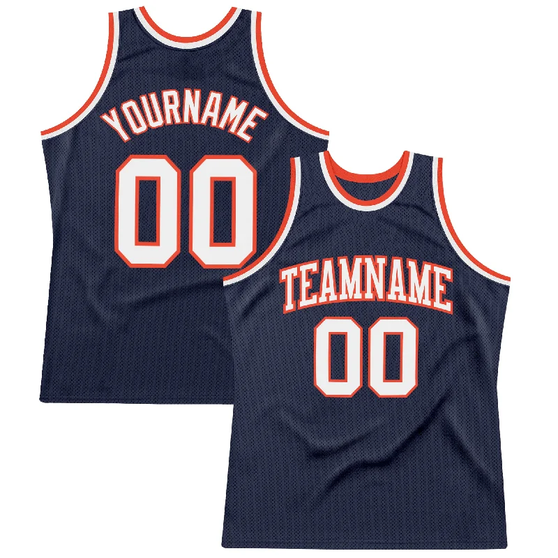 Custom Navy White-Orange Authentic Throwback Basketball Jersey