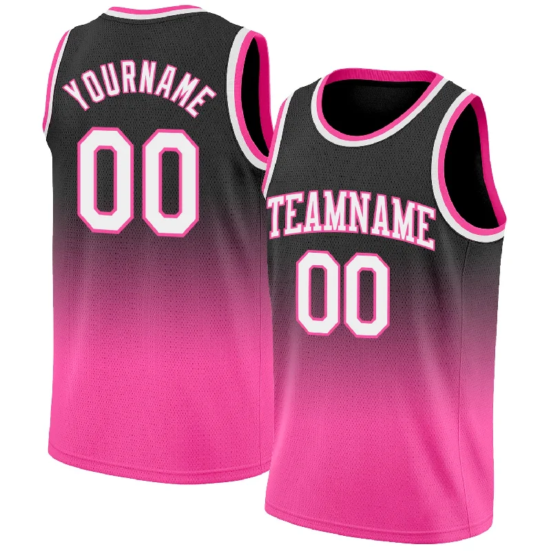 Custom Black White-Pink Authentic Fade Fashion Basketball Jersey