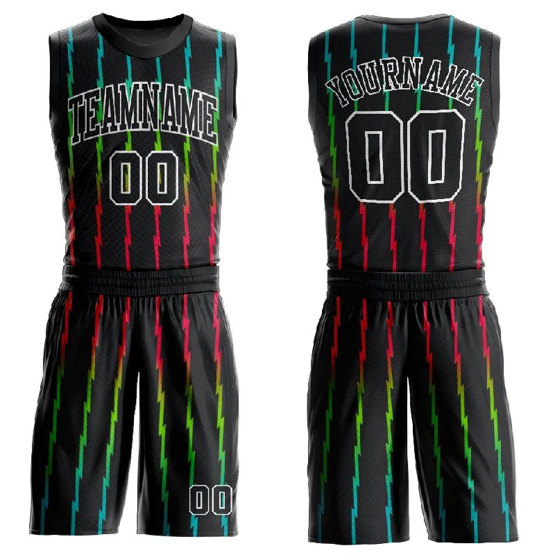 Custom Black Black-Red Round Neck Sublimation Basketball Suit Jersey