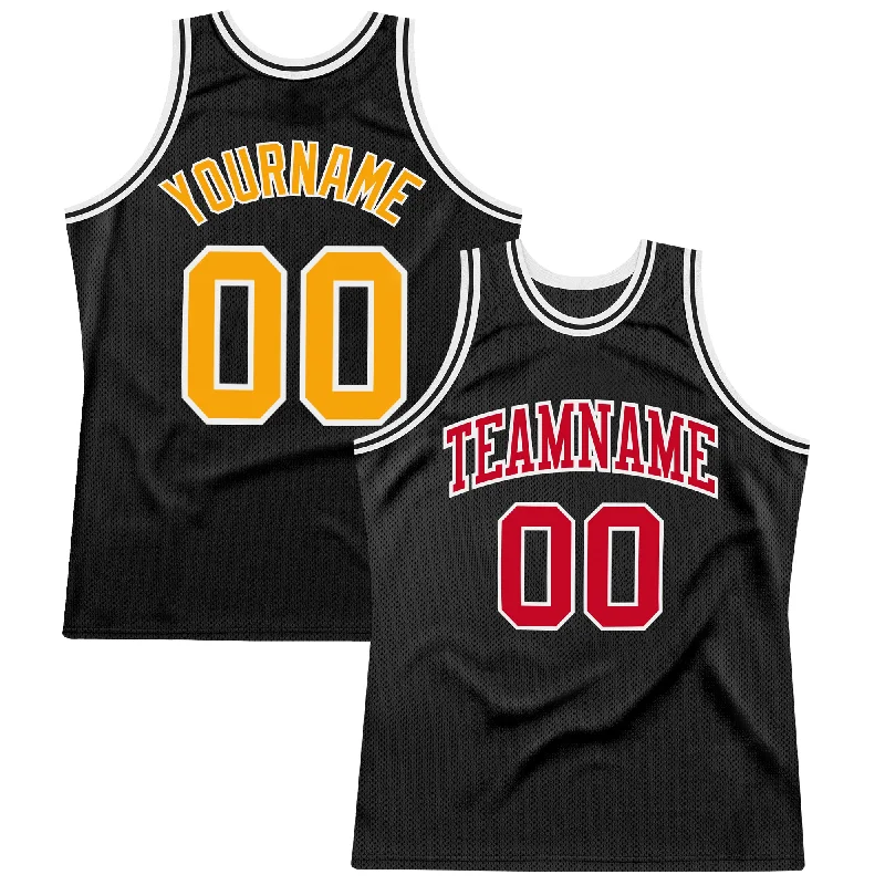 Custom Black Gold-Red Authentic Throwback Basketball Jersey