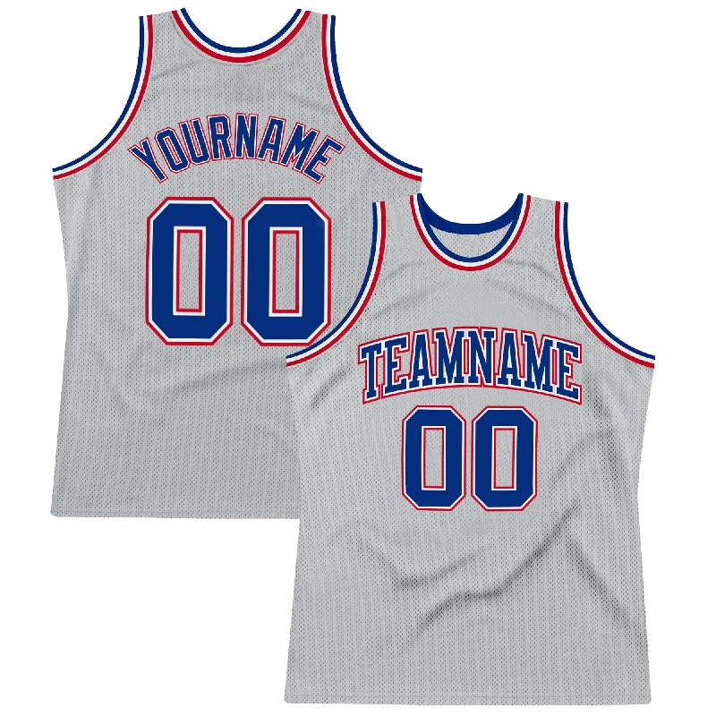 Custom Gray Royal-Red Authentic Throwback Basketball Jersey