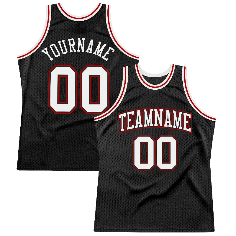 Custom Black White-Red Authentic Throwback Basketball Jersey