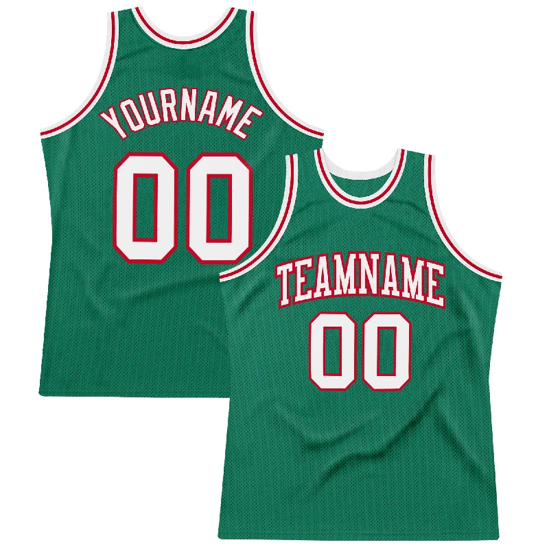 Custom Kelly Green White-Red Authentic Throwback Basketball Jersey