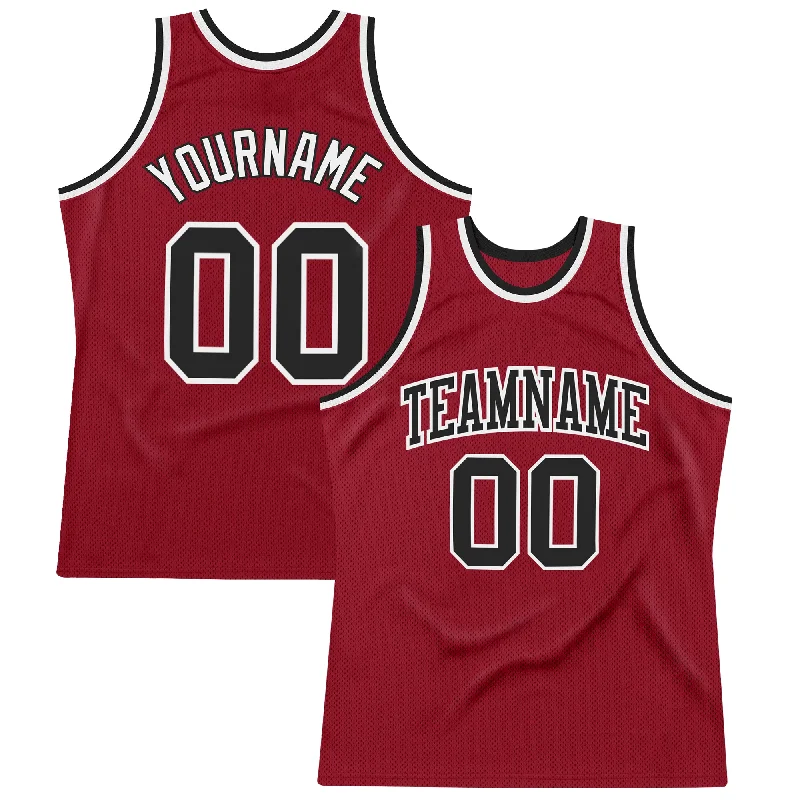 Custom Maroon Black-White Authentic Throwback Basketball Jersey