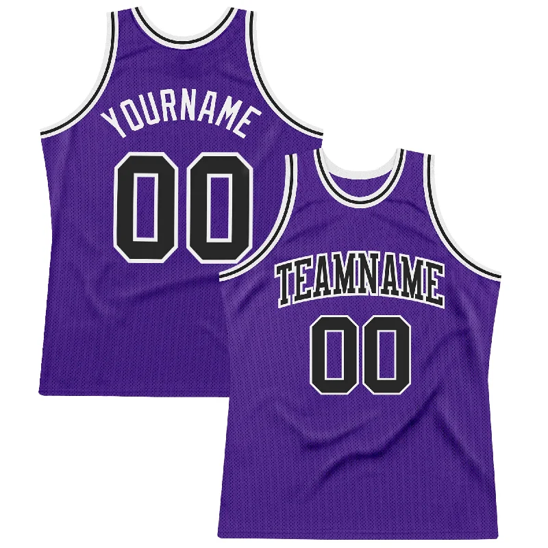 Custom Purple Black-White Authentic Throwback Basketball Jersey