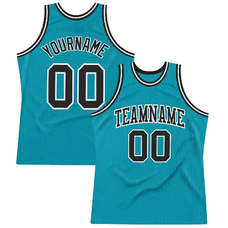 Custom Teal Black-White Authentic Throwback Basketball Jersey