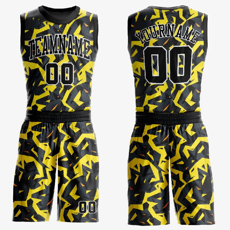 Custom Gold Black-White Round Neck Sublimation Basketball Suit Jersey