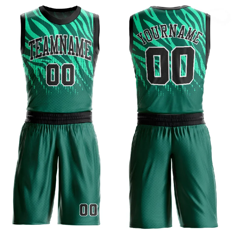 Custom Kelly Green Black-White Round Neck Sublimation Basketball Suit Jersey