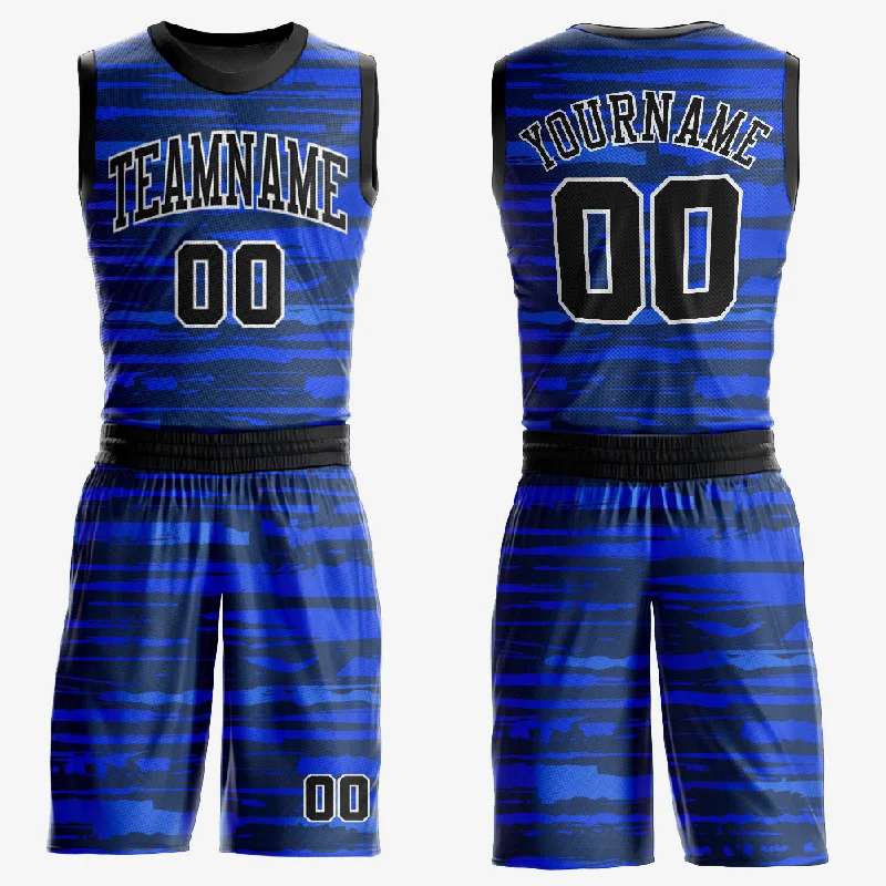 Custom Royal Black-White Round Neck Sublimation Basketball Suit Jersey