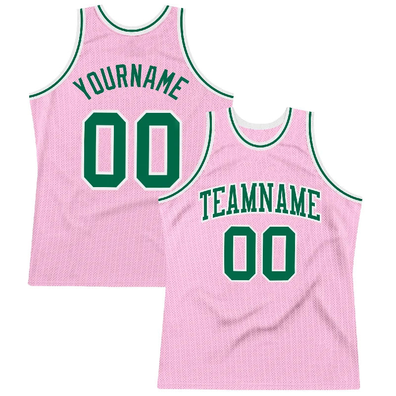 Custom Light Pink Kelly Green-White Authentic Throwback Basketball Jersey