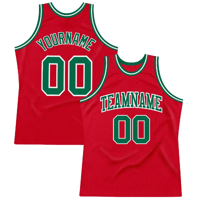 Custom Red Kelly Green-White Authentic Throwback Basketball Jersey