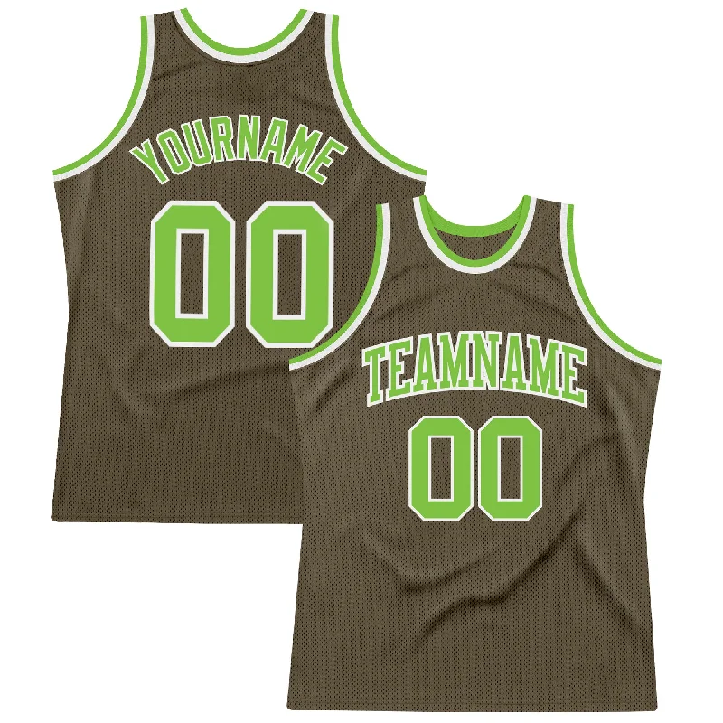 Custom Olive Neon Green-White Authentic Throwback Salute To Service Basketball Jersey