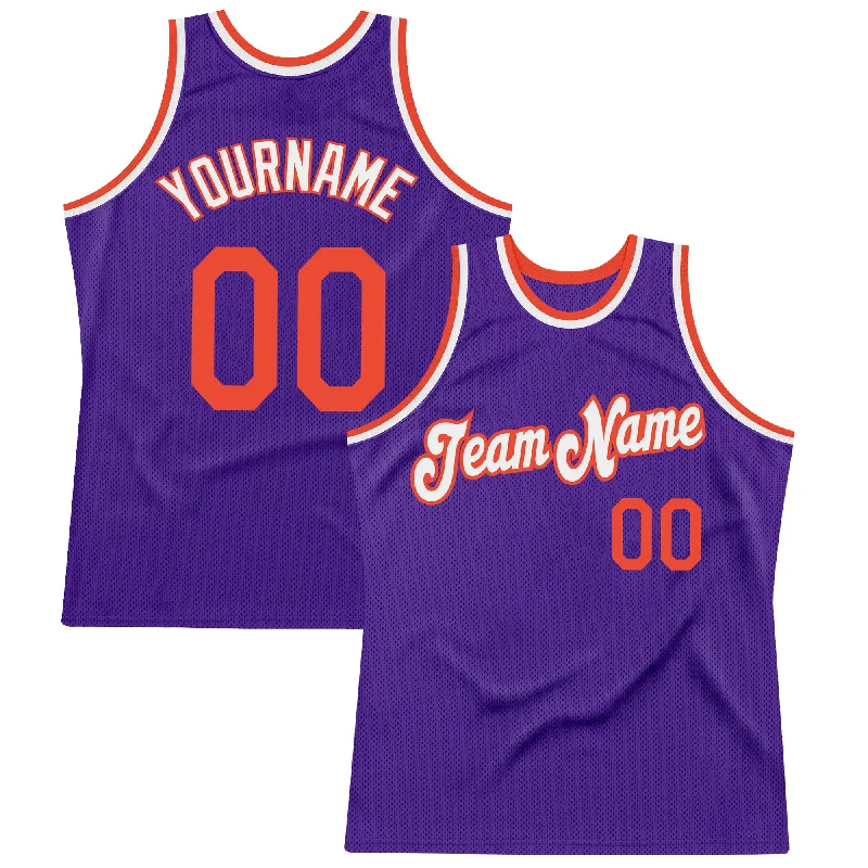 Custom Purple Orange-White Authentic Throwback Basketball Jersey