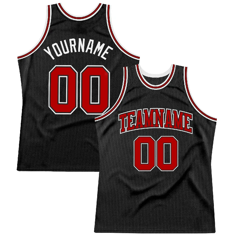 Custom Black Red-White Authentic Throwback Basketball Jersey