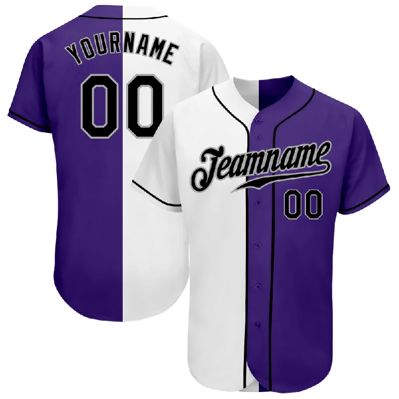 Custom White Black-Gray Authentic Split Fashion Baseball Jersey