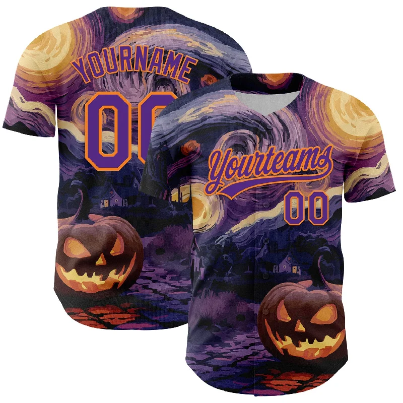 Custom Purple Bay Orange 3D Halloween Authentic Baseball Jersey