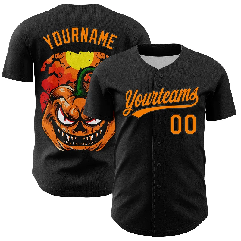 Custom Black Bay Orange 3D Halloween Authentic Baseball Jersey