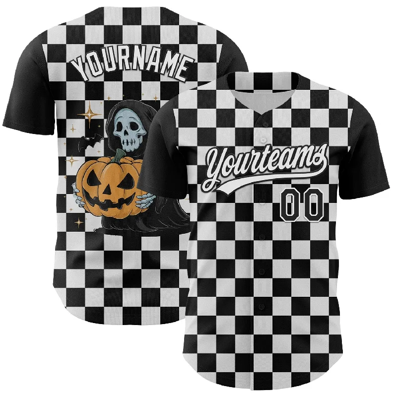 Custom Black White 3D Halloween Authentic Baseball Jersey