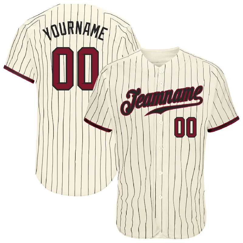 Custom Cream Black Pinstripe Crimson-Black Authentic Baseball Jersey