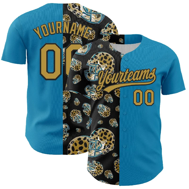 Custom Panther Blue Old Gold-Black 3D Pattern Design Football Jaguar Helmet Authentic Baseball Jersey