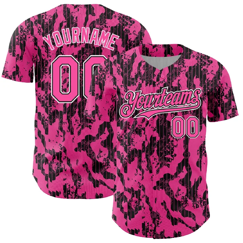 Custom Pink Black-White 3D Pattern Design Abstract Fluid Authentic Baseball Jersey