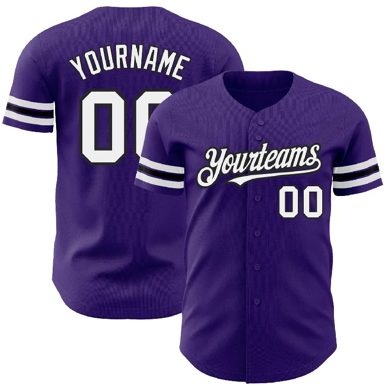 Custom Purple White-Black Authentic Baseball Jersey