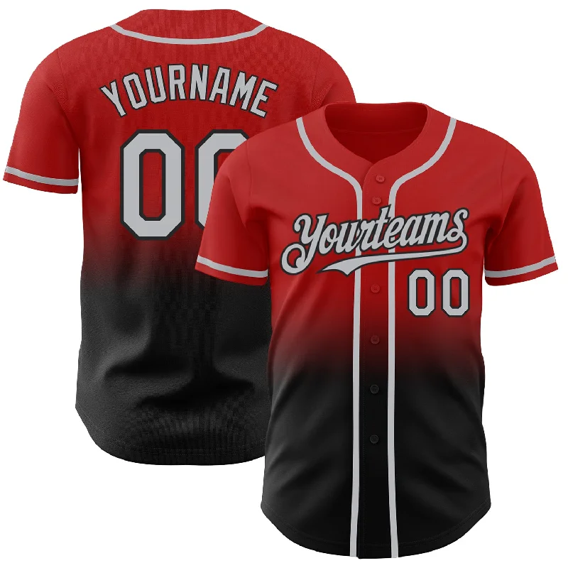 Custom Red Gray-Black Authentic Fade Fashion Baseball Jersey